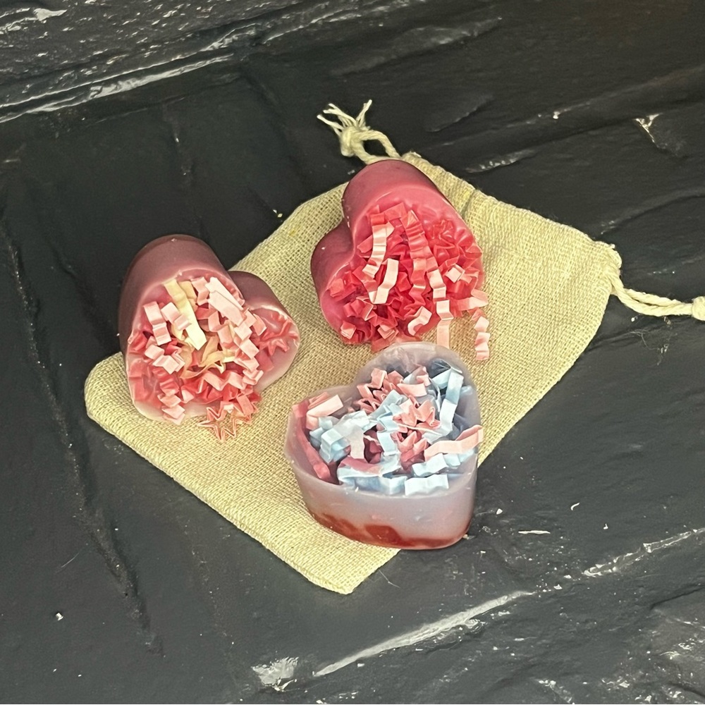Homemade Heart Shaped Wax Fire Starters - 3 pack